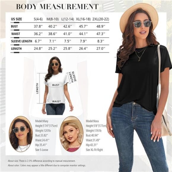 Basic T-Shirts for Women - UPF 50+ Short Sleeve Casual Summer Tops - Picture 7 of 7